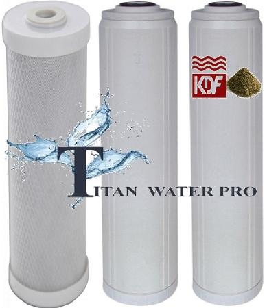 Carbon Block/Flouride Removal/KDF Multi media Water Filters (3 PC) Set - Titan Water Pro