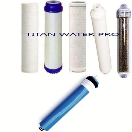 REVERSE OSMOSIS RO/DI 6 FILTERS/MEMBRANE REPLACEMENT 6 PC Set - 100 GPD Membrane - Titan Water Pro