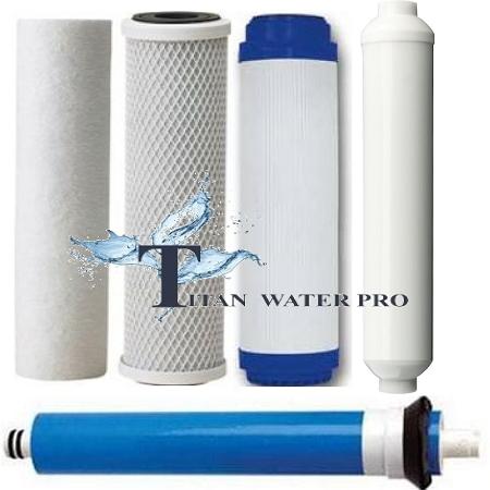 REVERSE OSMOSIS RO 5 FILTERS/MEMBRANE REPLACEMENT SET 100 - Titan Water Pro