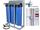 Whole House Filter (3) Big Blue 20"x4.5" 1"PR Sediment~KDF85/GAC~Carbon - Stand Mounted - Titan Water Pro