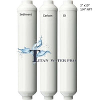 Inline Filters 2" x 10" Sediment. Carbon, DI Filter 1/4" NPT (Mini RO Units) Replacement - Titan Water Pro