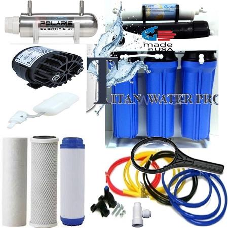 RO Reverse Osmosis Water Filter System 100 GPD-Booster Pump/UV/Permeate Pump - Titan Water Pro