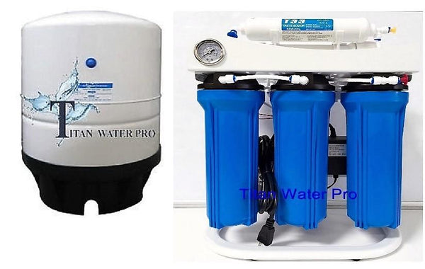 5 Stage Reverse Osmosis Water Filter System 300 GPD-Booster Pump -14 Gallon Tank - Titan Water Pro